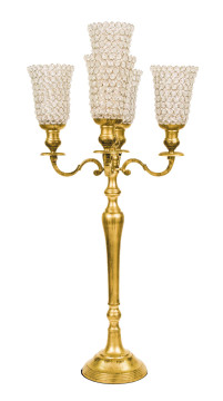 Candelabro 5 braccia oro satinato con bugie Swarovski