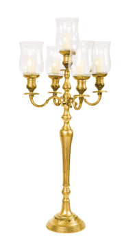 Candelabro 5 braccia oro satinato con bugie in vetro