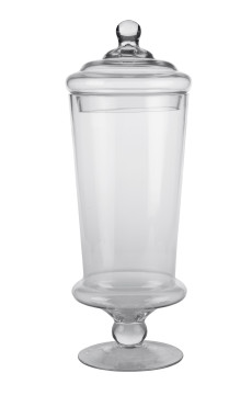 Vaso conico in vetro con piedistallo e coperchio