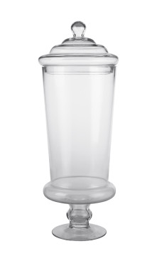 Vaso conico in vetro con piedistallo e coperchio