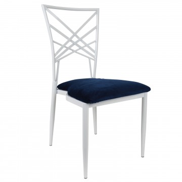 Sedia Impression bianca con seduta in velluto di colore blu