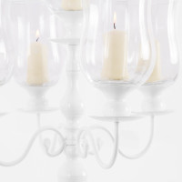 Candelabri laccati bianchi con bugie in vetro